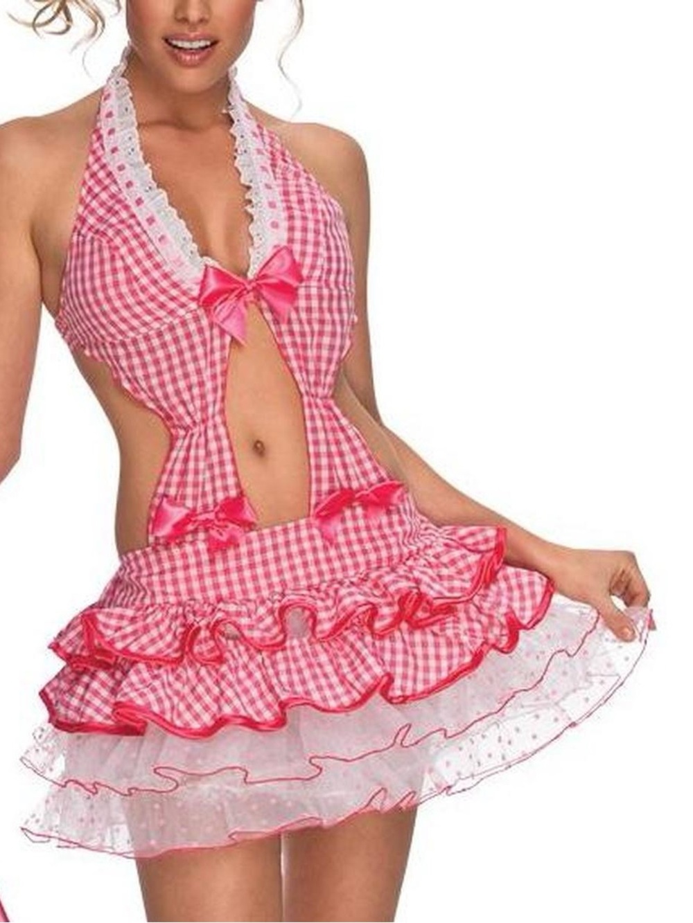 Playboy Shepard Costume pink gingham halter mini dress
